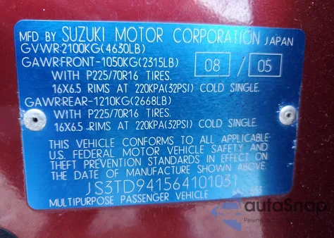 2006 Suzuki Grand Vitara from USA, damaged, VIN JS3TD941564101031